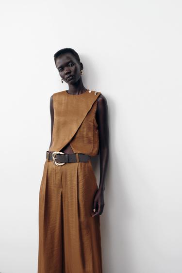 SATIN CROSSOVER TOP - Caramel by Zara - Image 3