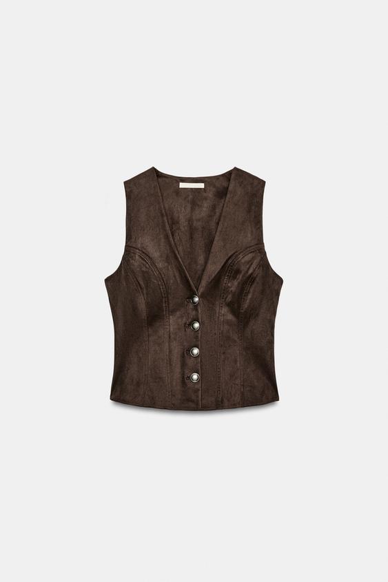 SUEDE EFFECT BUTTON VEST from Zara - $49.90