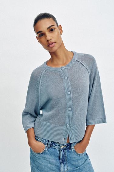 RUSTIC KNIT JACKET - Blue grey by Zara