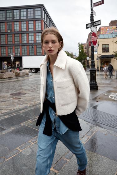 Zara BOUCLÉ PATCH POCKET JACKET - Ecru - Image 0