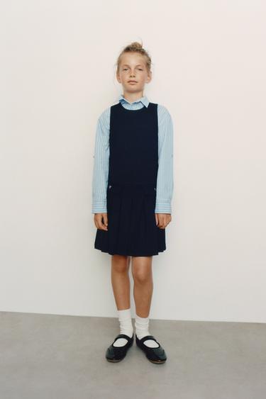 Zara PLEATED PINAFORE DRESS - Navy blue