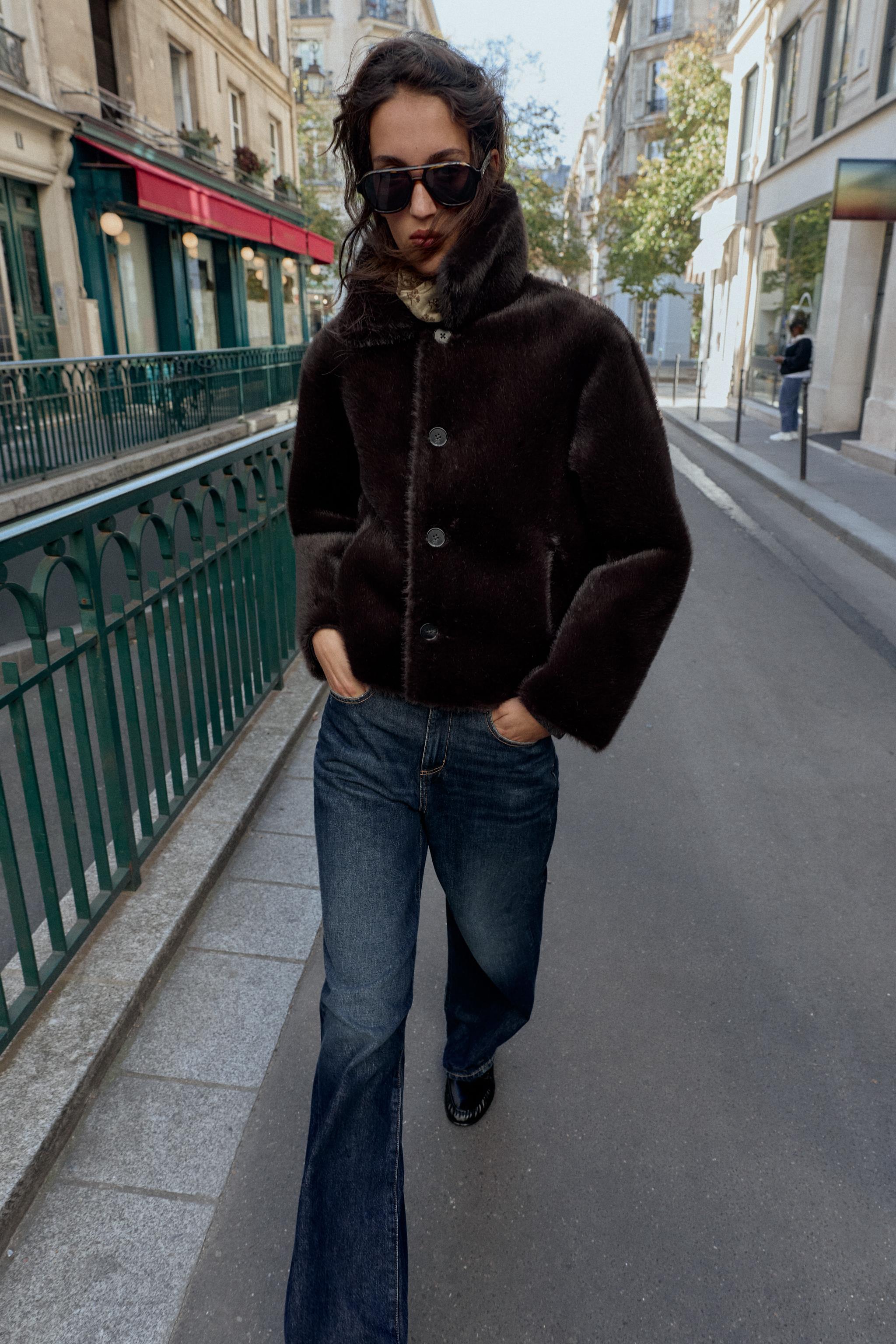 VESTE RÉVERSIBLE DOUBLE FACE EFFET MATIÈRE SYNTHÉTIQUE