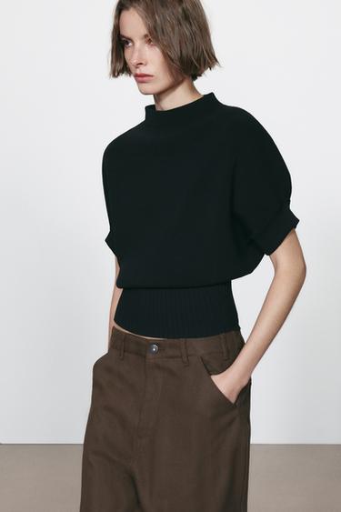 FITTED WAIST KNIT TOP — Black 2