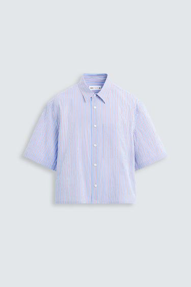 STRIPED CROPPED FIT SHIRT - Blue by Zara