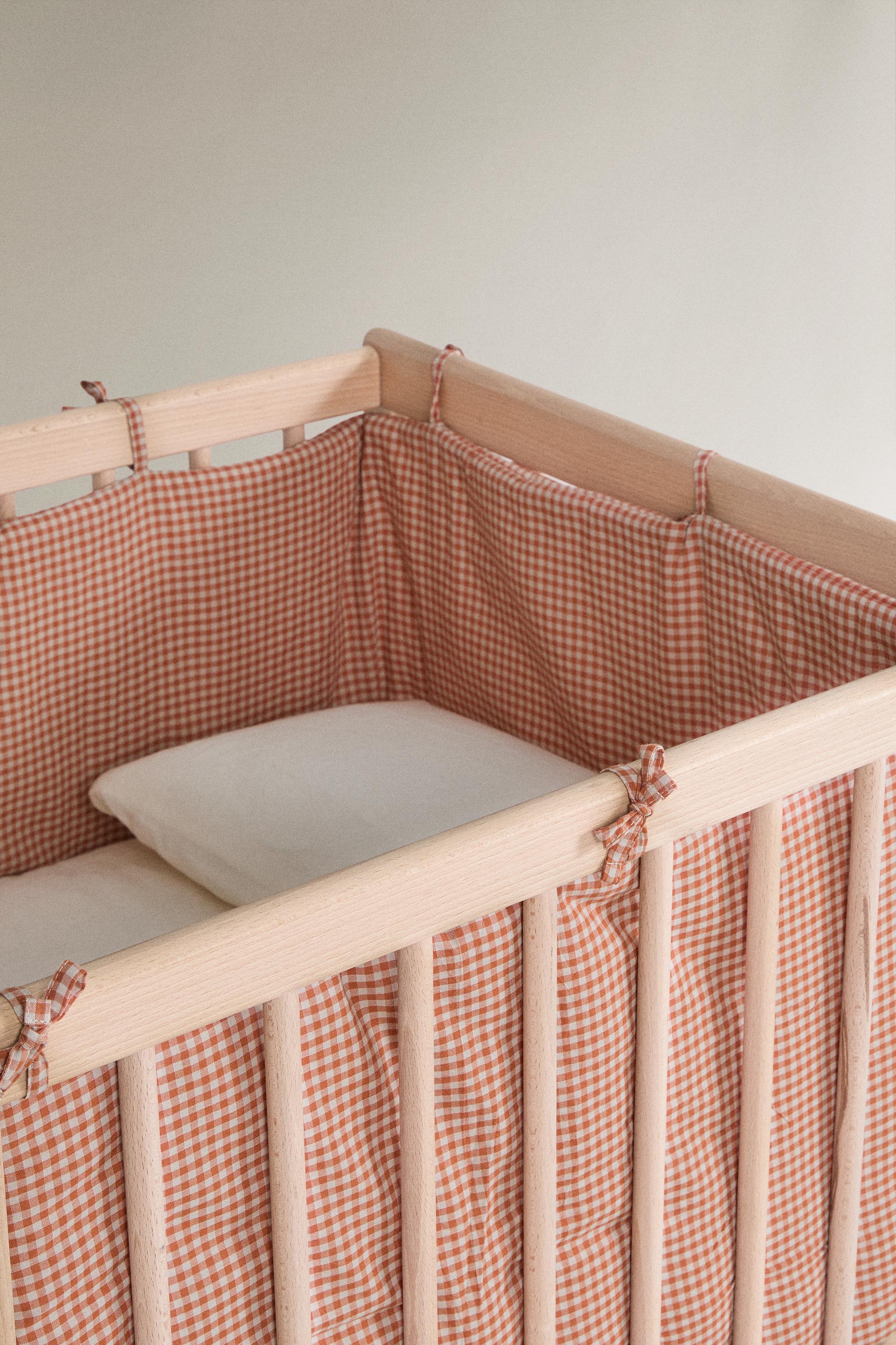 GINGHAM COTTON BABY COTT BUMPER — Dark orange