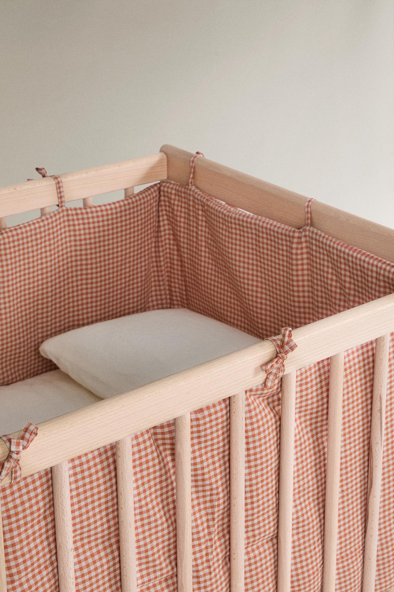 GINGHAM COTTON BABY COTT BUMPER — Dark orange