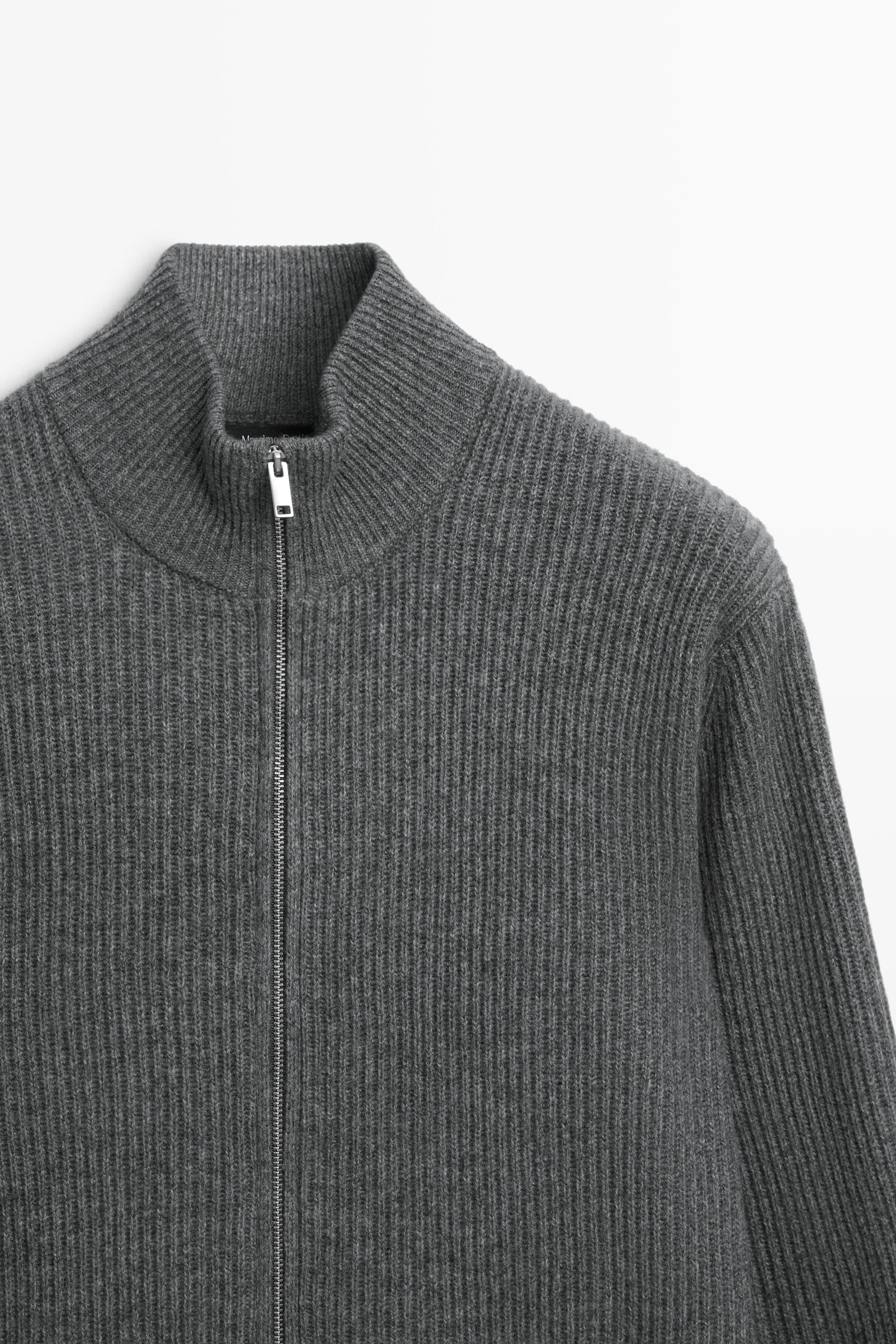 Wool zip-up knit cardigan