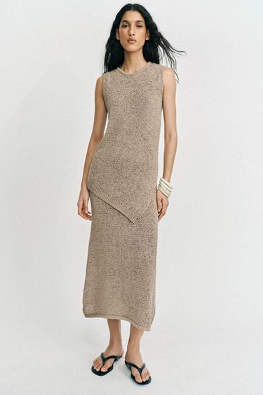 ASYMMETRIC KNIT TOP - SAND/BROWN by Zara