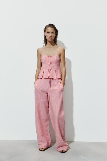 PANTALÓN ANCHO RAYAS - Rosa de Zara