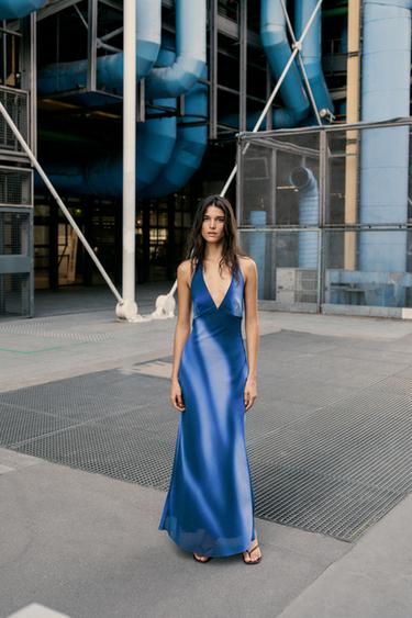 PRINTED HALTER LONG DRESS - Blues by Zara - Image 0