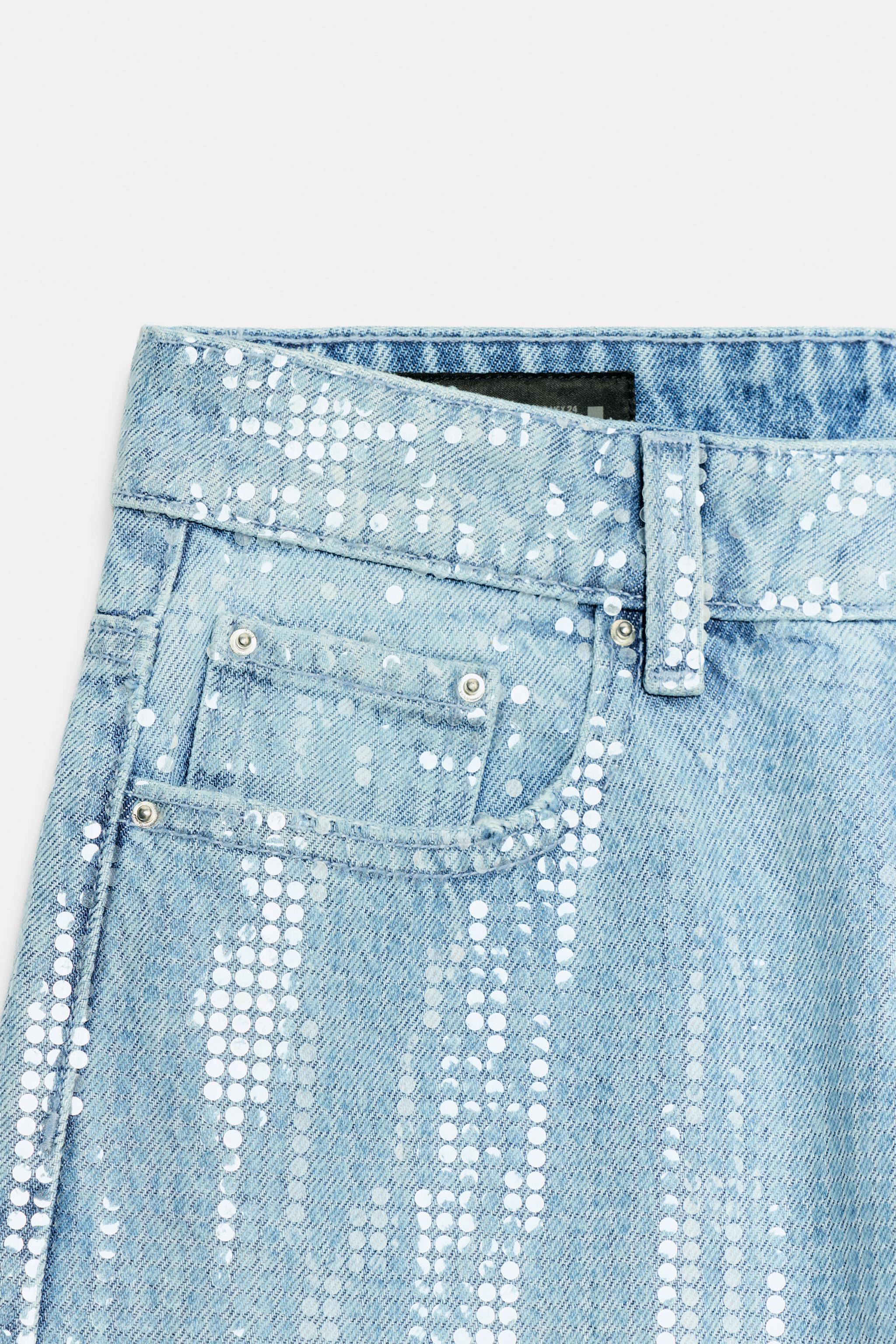 Женские джинсы Zara Z1975 MID-RISE SEQUIN STRAIGHT JEANS — фото 7