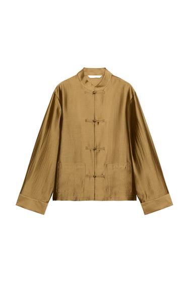 ZW COLLECTION SATIN SHIRT WITH FIREMAN CLASPS - Mustard by Zara