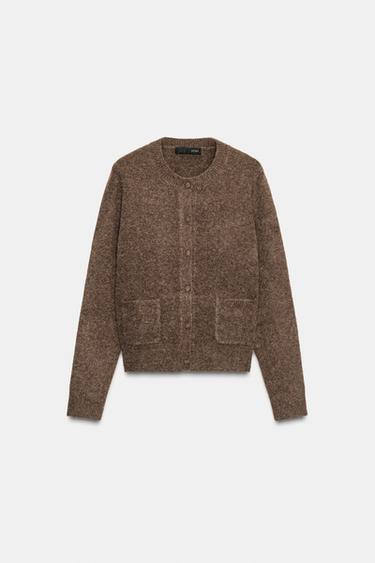 COVERED BUTTON KNIT CARDIGAN - Dark mink by Zara