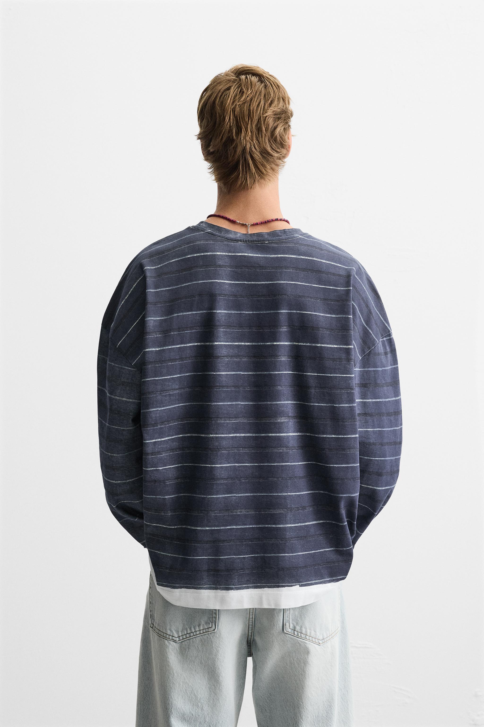 STRIPE PRINT T-SHIRT - Blue | ZARA United States