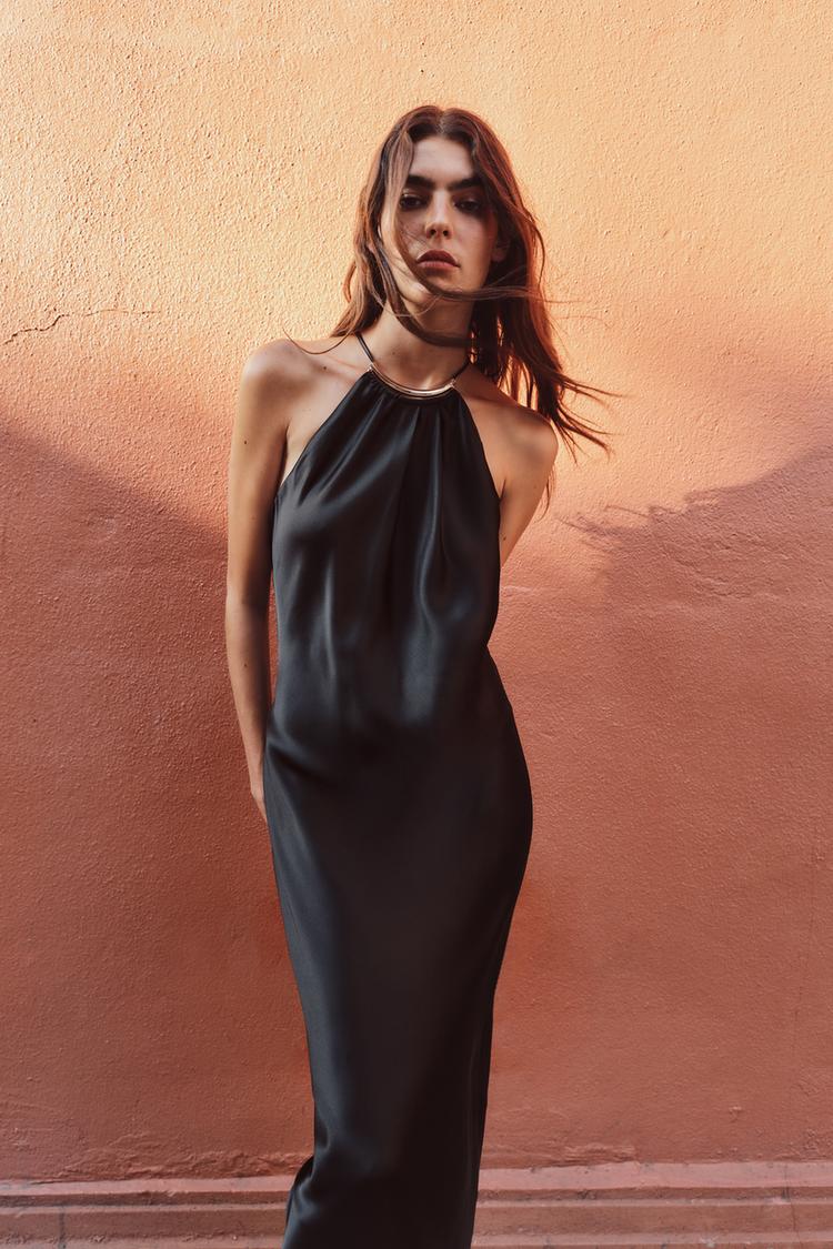 VESTIDO MIDI LENCERO SATINADO - Negro de Zara - Imagen 2