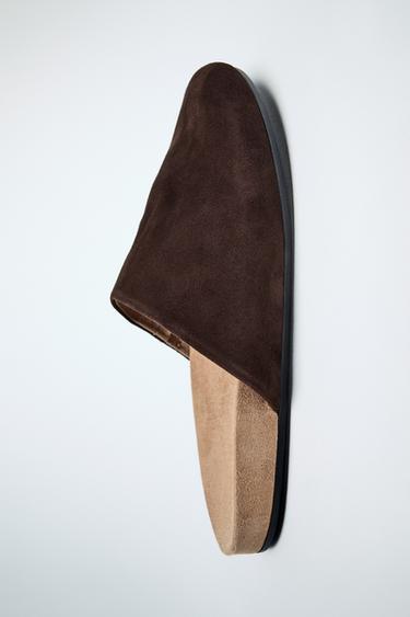 FLAT LEATHER MULES - Chocolate Brown by Zara