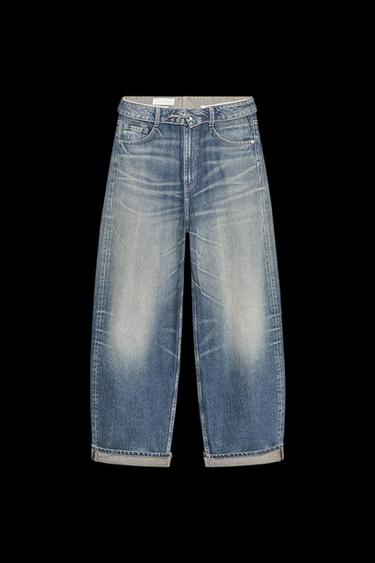JEANS CINTURILLA DOBLADA TRF TIRO MEDIO - Marino de Zara - Imagen 0