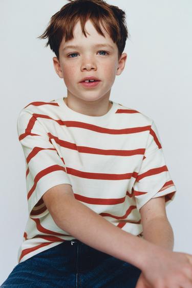 HEAVY WEIGHT STRIPED SLOGAN T-SHIRT - Red Stripe by Zara