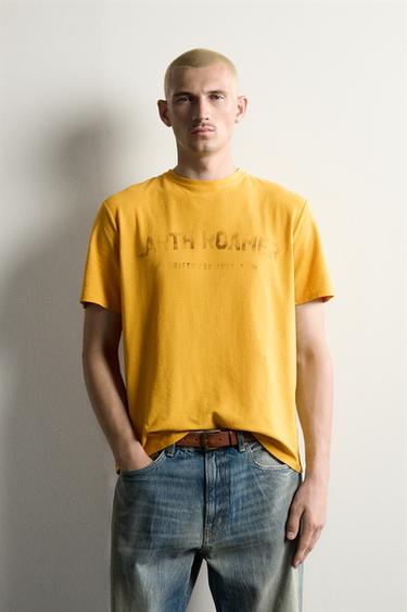 T-SHIRT AUS STRICK MIT WASCHUNG - Senfgelb von Zara