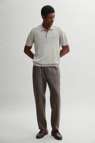 Zara Linen jogger fit trousers - Dark salmon
