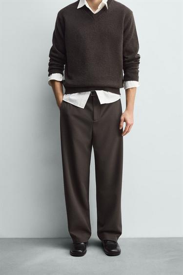 RELAXED FIT BROEK MET PLOOIEN - Chocolade van Zara