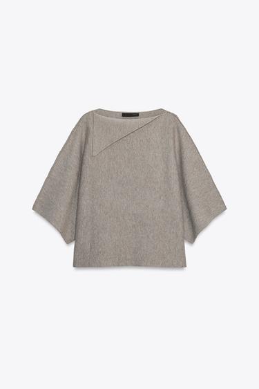 Zara LAPEL NECK KNIT SWEATER - Sand / Marl