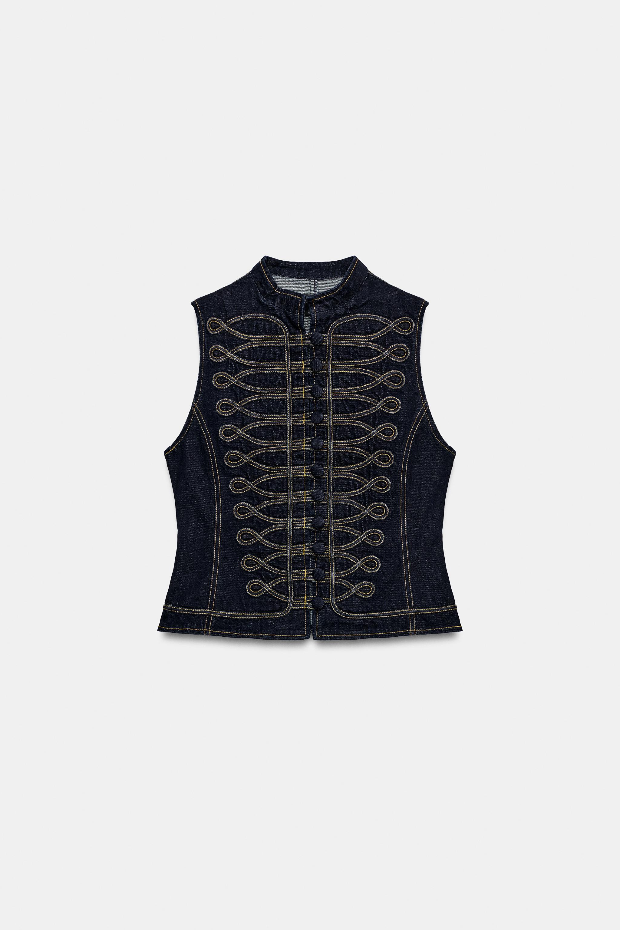 ZW COLLECTION TOPSTITCH FIREMAN CLASP DENIM VEST - Blue | ZARA