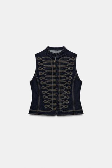 GILET EN JEAN AVEC BRANDENBOURGS ZW COLLECTION - Bleu de Zara - Image 9
