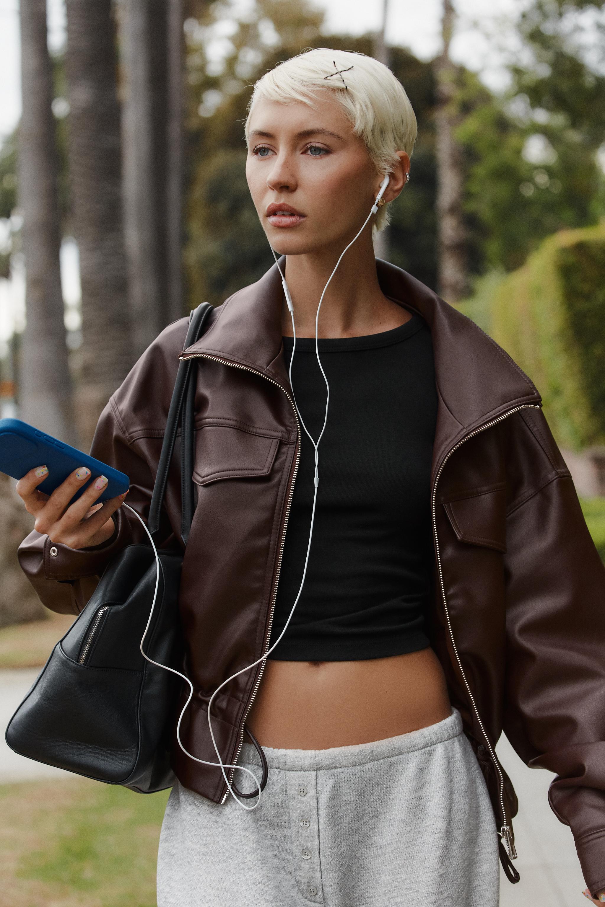 Faux Leather Adjustable Waist Jacket by Zara