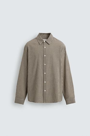Zaras RUTIG SKJORTA MED TEXTUR - Brun