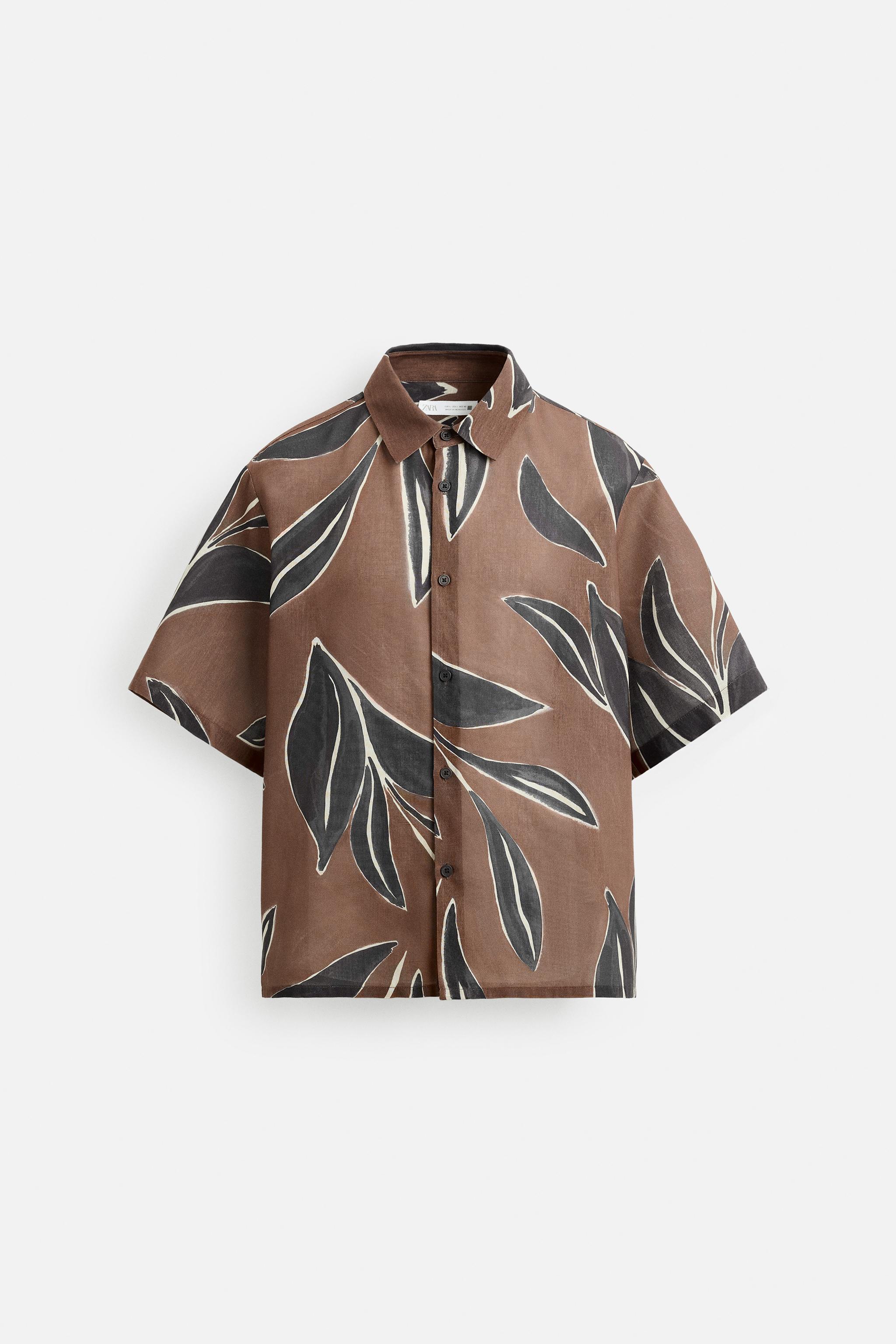 【ZARA】リーフプリント シャツ ブラウン | 4409/607/700 LEAF PRINT SHIRT - Brown | ZARA United States