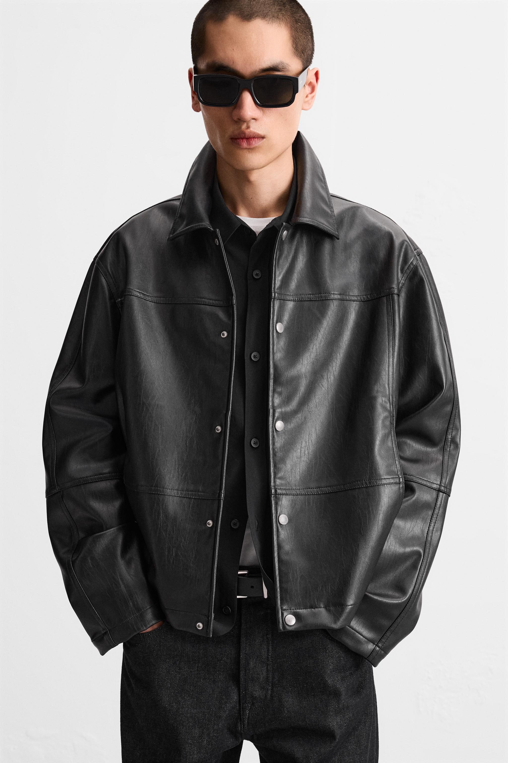 レザーシャツ Mサイズ 黒 フェイクレザーシャツジャケット - ブラック | ZARA Japan / 日本