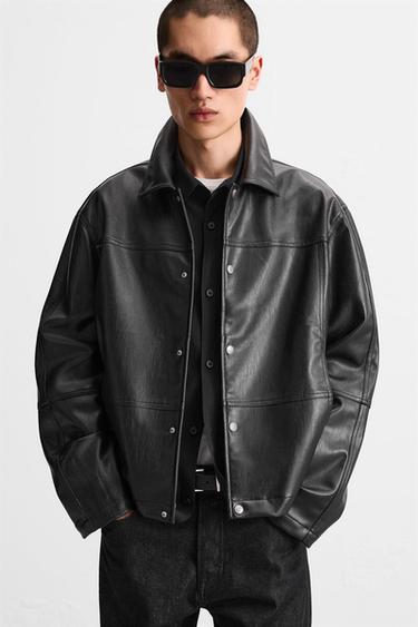 LEATHER EFFECT OVERSHIRT - Black by Zara