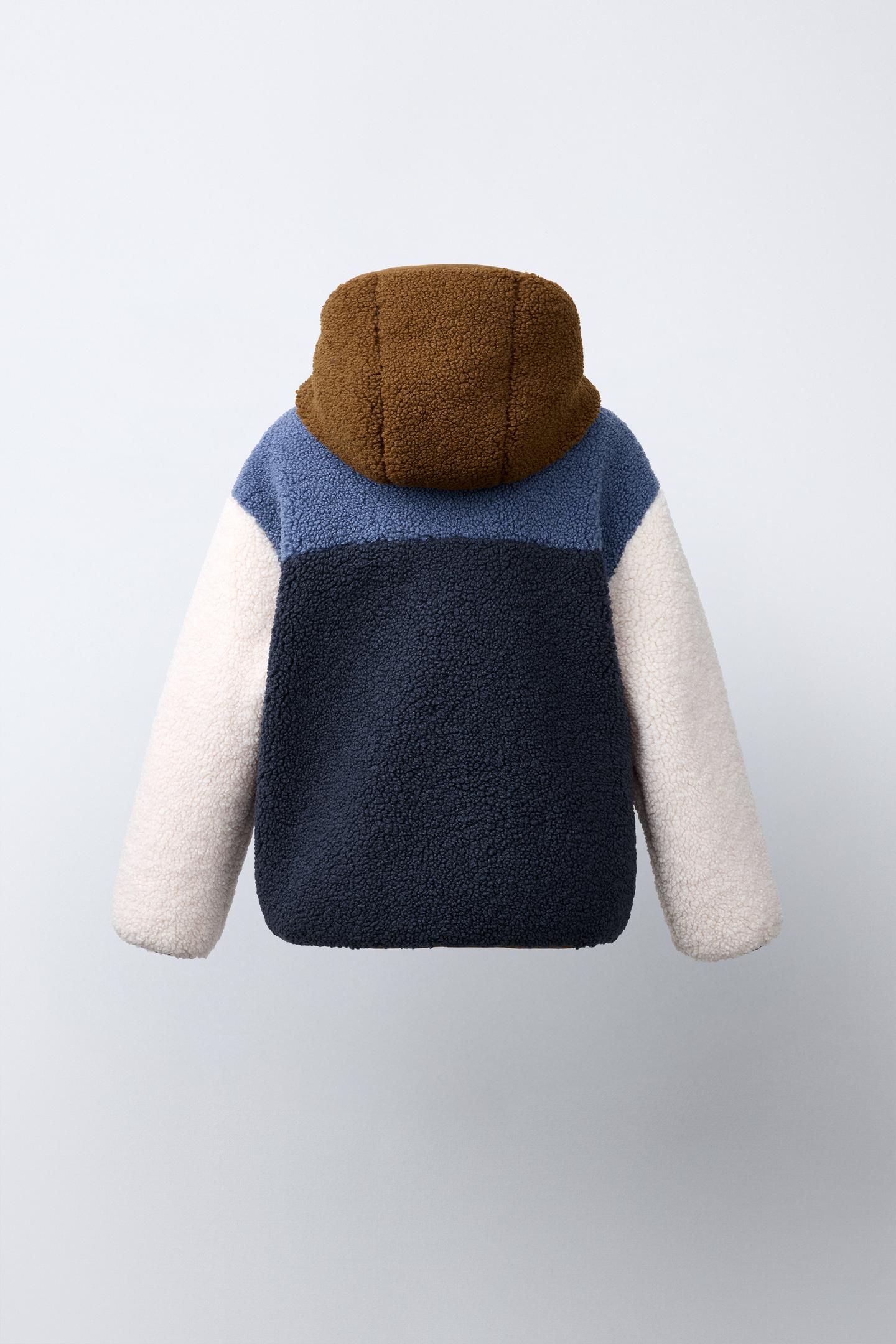 Детская куртка Zara Color Block Sherpa, цвет: Синий — фото 5