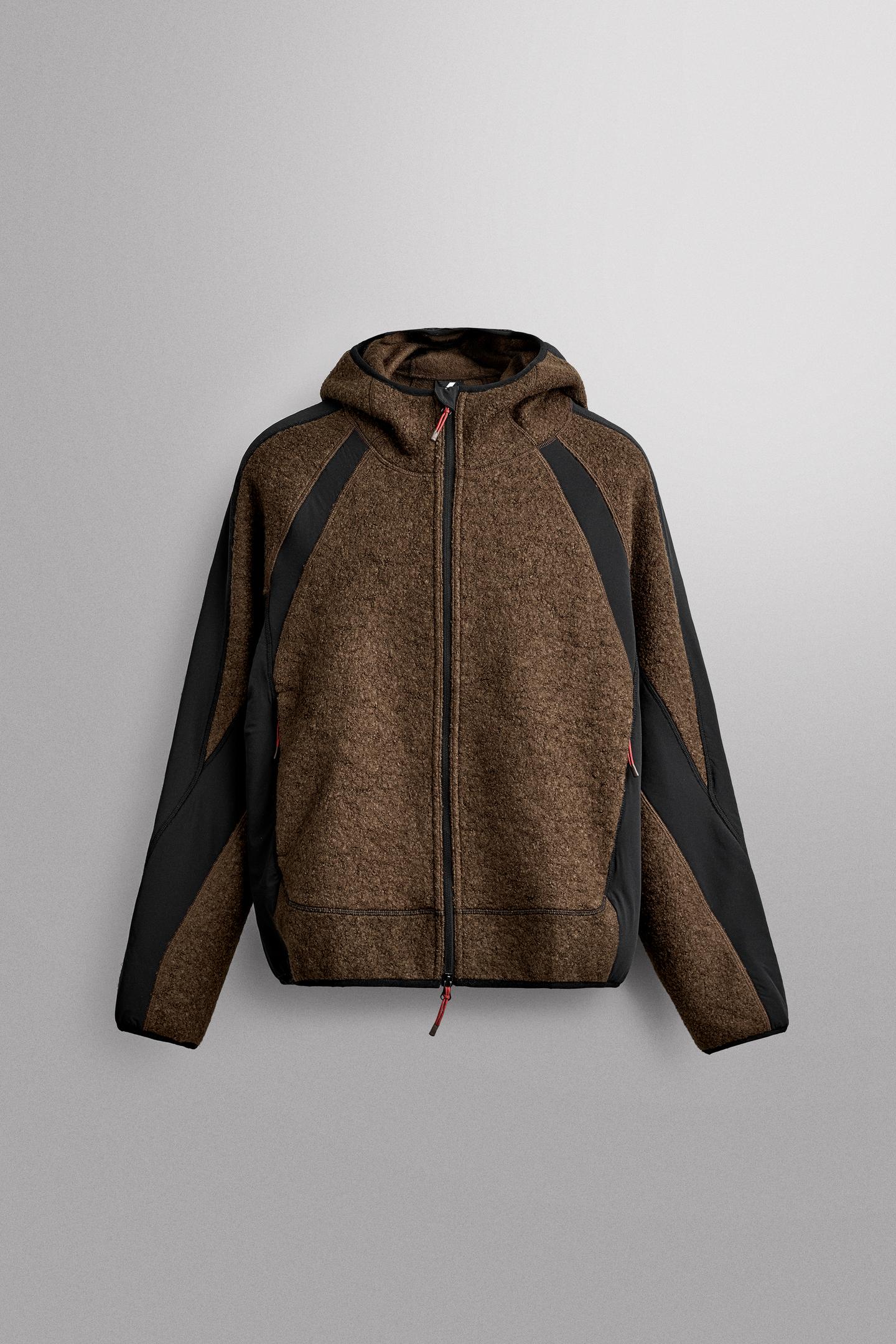 Мужская куртка Zara Color Block Combined Fleece, цвет: Коричневый синий — фото 7
