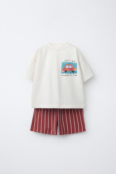 CAR PRINT T-SHIRT AND BERMUDA SHORTS SET - Red by Zara