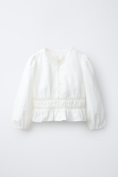 CAMISA ROMÂNTICA COM ELÁSTICOS - Branco-marfim da Zara - Imagem 0