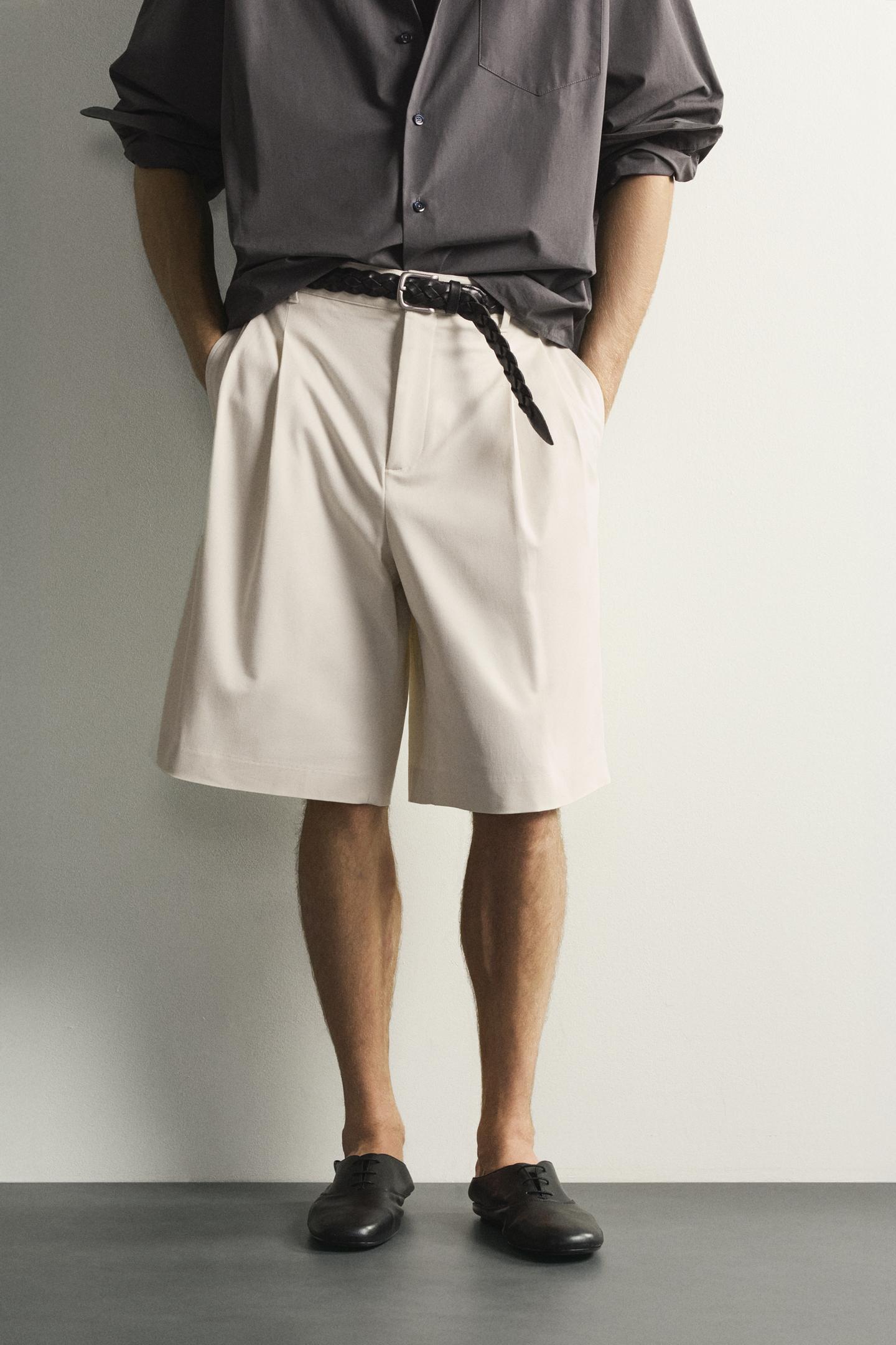 Мужские шорты Zara Wide Fit Pleated, цвет: Устричный белый — фото 2