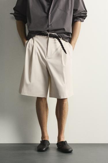 WIDE FIT PLEATED SHORTS — Oyster-white 2