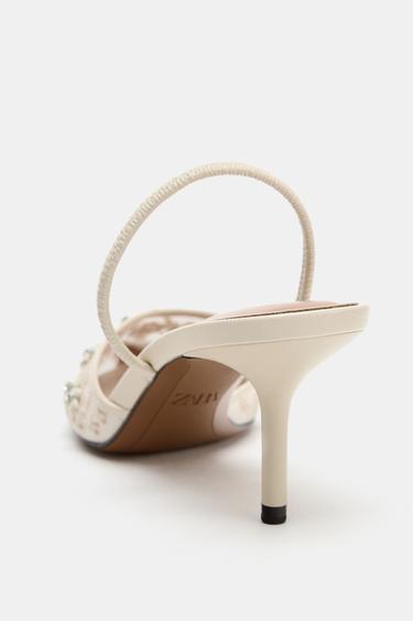 CHAUSSURES À TALONS EN MESH AVEC FANTAISIE - Blanc de Zara - Image 3