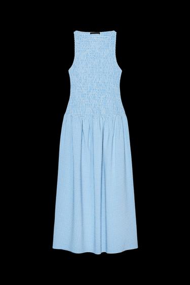 Zara GINGHAM MIDI DRESS - Blue / White - Image 0