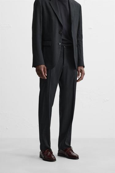 PANTALÓN TRAJE CON CÁÑAMO - LANA - Marino de Zara