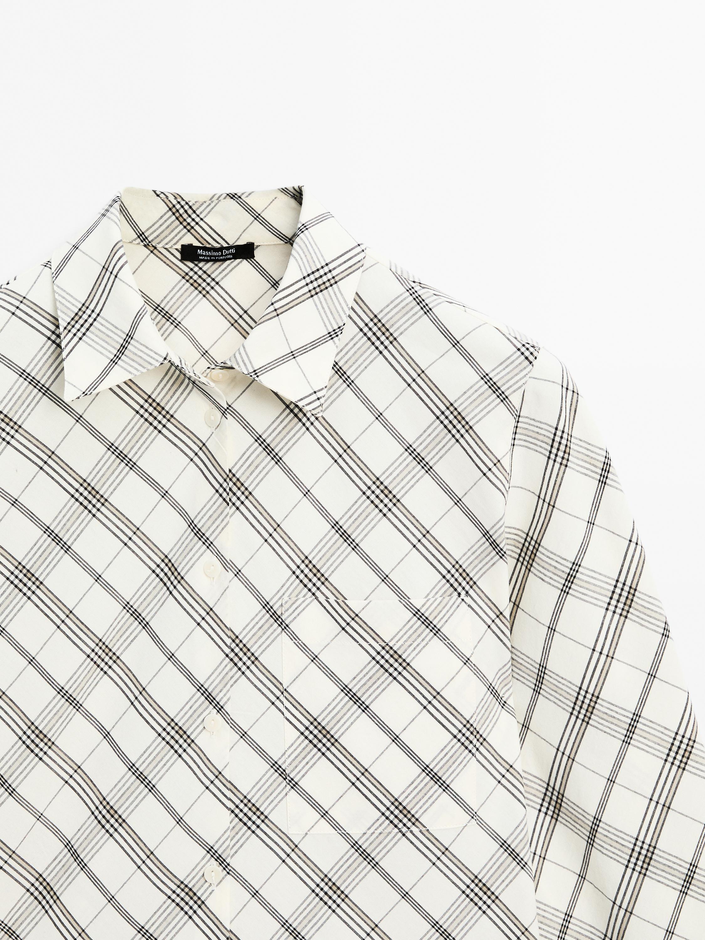 Cotton blend bias-cut check shirt