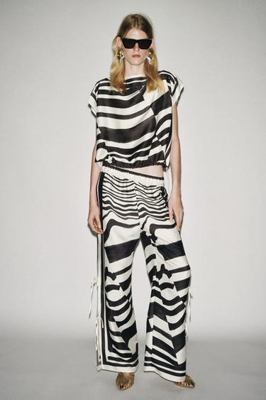 PRINTED TROUSERS WITH TIES ZW COLLECTION - Black / Ecru by Zara