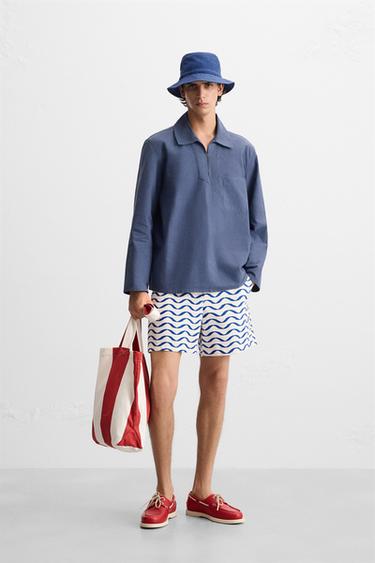 BERMUDA CORTA ONDAS - Azul / Blanco de Zara - Imagen 0