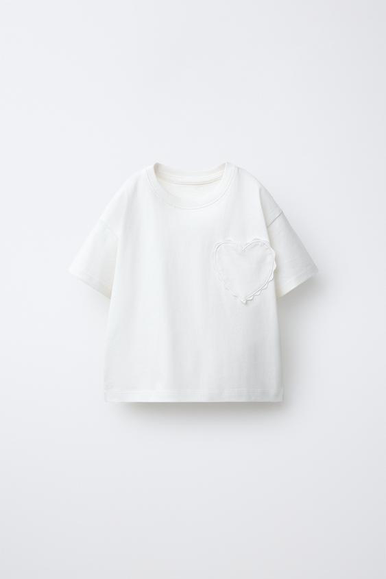 CAMISETA CORAZÓN ONDULINA - Branco da Zara - Imagem 0