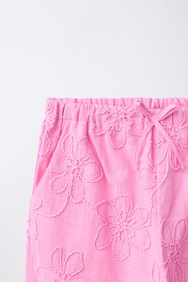 EMBROIDERED FLORAL WIDE-LEG TROUSERS - Mid-pink by Zara - Image 2