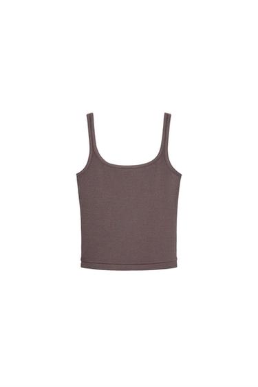 Zara COTTON MODAL TANK TOP - Brown / Taupe