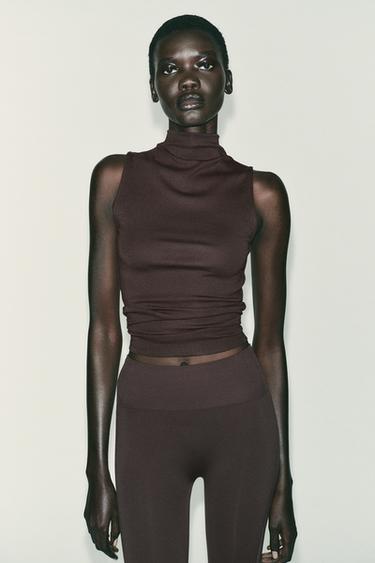 Zara COTTON MODAL TOP - Maroon