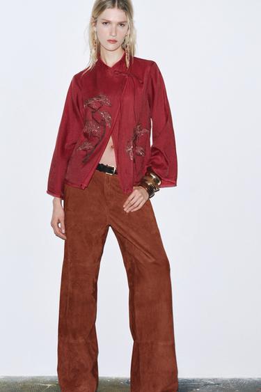 EMBROIDERED BEADED GAUZE KIMONO - Reddish by Zara - Image 0
